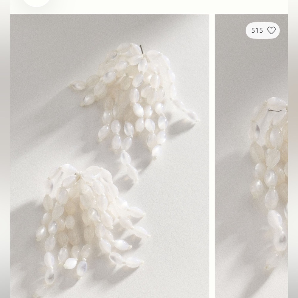 Anthropologie Cream Beaded Fringe Drop Statement Earrings NWT